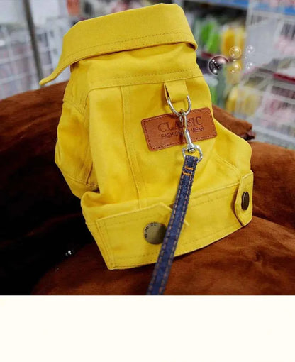 Spring Denim Dog Costume – Coat & Leash for Small Dogs