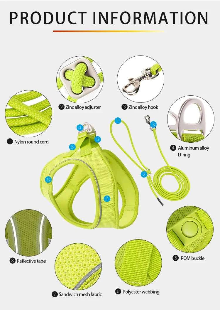 Dog harness and leash – adjustable and reflective set