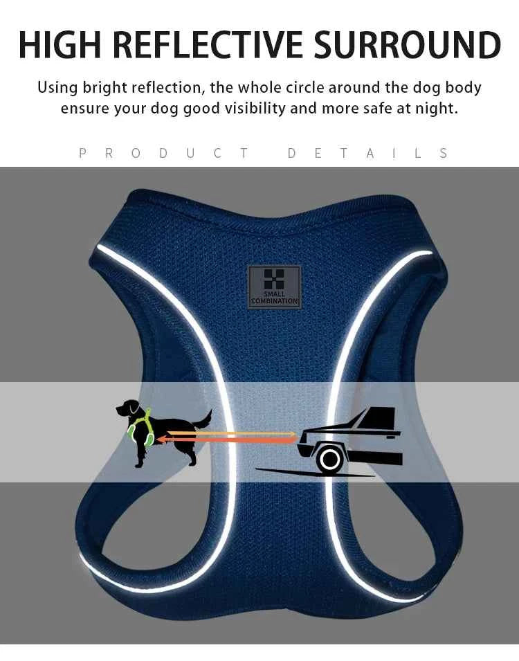 Dog harness and leash – adjustable and reflective set