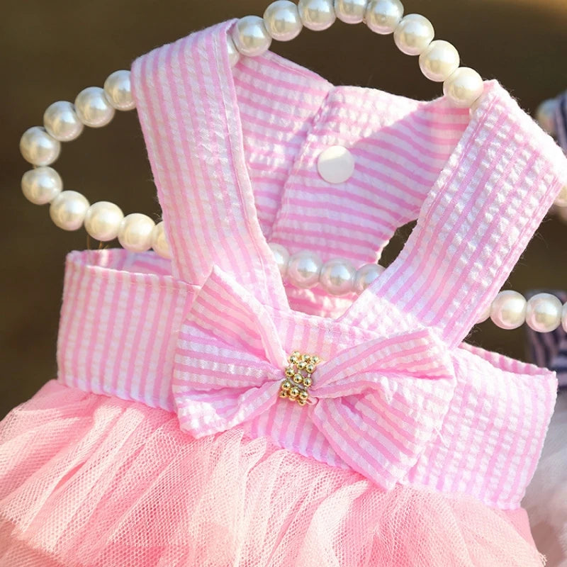 Summer dress for dogs – lace and striped skirt for small pets