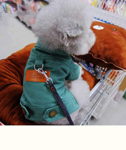 Spring Denim Dog Costume – Coat & Leash for Small Dogs